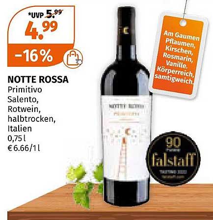 NOTTE ROSSA Primitivo Salento, Rotwein, halbtrocken, Italien, 0,75l