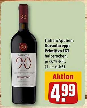 Novantaceppi Primitivo IGT halbtrocken, je 0,75-L-Fl.