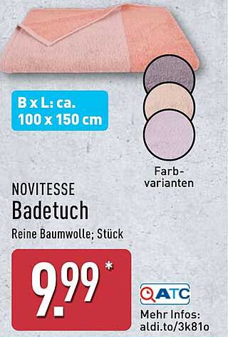 NOVITESSE Badetuch – Reine Baumwolle in verschiedenen Farben