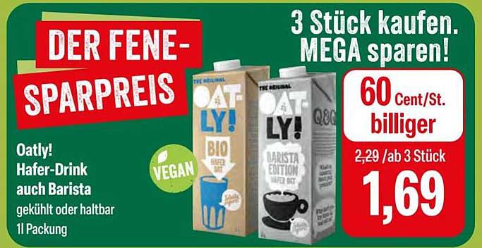 Oatly! Hafer-Drink auch Barista - 3 Stück für nur 1,69 €