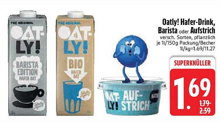 Oatly! Hafer-Drink, Barista oder Aufstrich