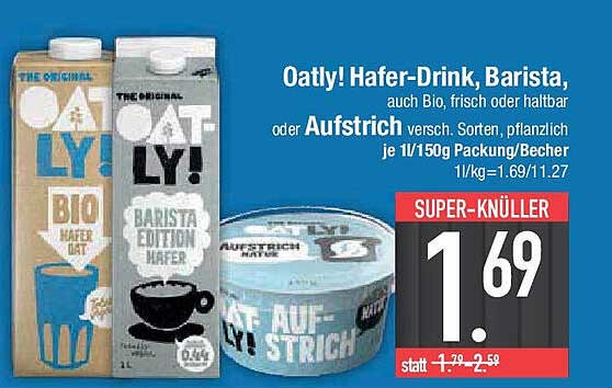 Oatly! Hafer-Drink, Barista und Aufstrich, versch. Sorten, 1 L / 150 g