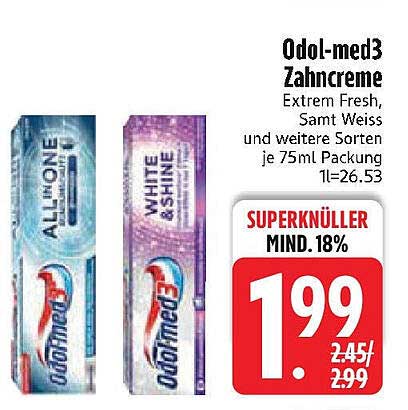 Odol-med3 Zahnpasta – Extrem Fresh, Samt Weiss und weitere Sorten je 75ml Packung
