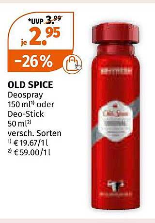 OLD SPICE Deospray 150 ml oder Deo-Stick 50 ml - Jetzt 26% sparen!