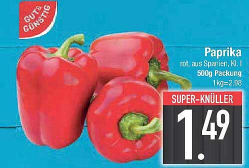 Paprika rot, aus Spanien, Kl. I, 500g Packung