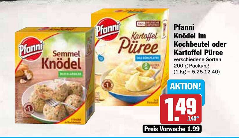 Pfanni Knödel im Kochbeutel oder Kartoffel Püree verschiedene Sorten 200 g Packung