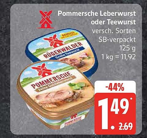 Pommesche Leberwurst oder Teewurst, verschiedene Sorten, SB-verpackt, 125 g