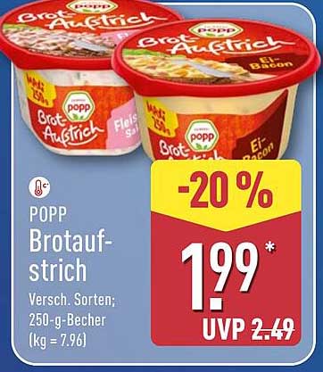 POPP Brotaufstrich - Verschiedene Sorten; 250-g-Becher