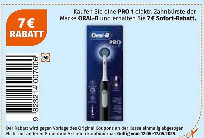 PRO 1 Elektrische Zahnbürste von ORAL-B mit 7 € Rabatt