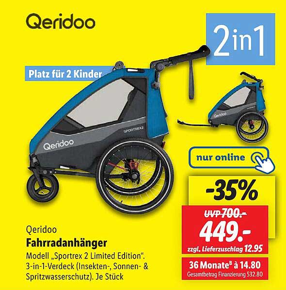 Qeridoo Fahrradanhänger Sportrex 2 Limited Edition