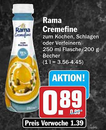 Rama Cremefine zum Kochen, Schlagen oder Verfeinern 250 ml Flasche