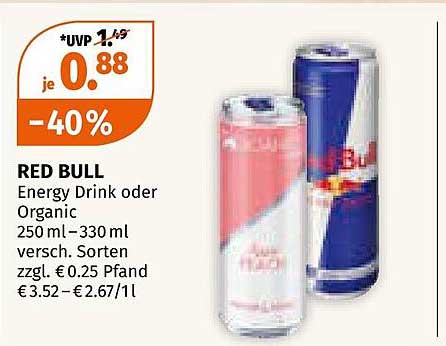 RED BULL Energy Drink oder Organic 250 ml-330 ml -40%