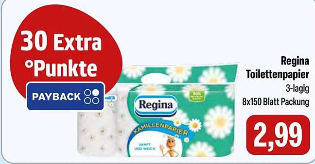 Regina Toilettenpapier 3-lagig 8x150 Blatt Packung