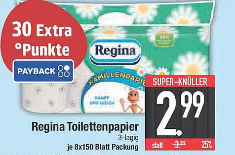 Regina Toilettenpapier 3-lagig je 8x150 Blatt Packung