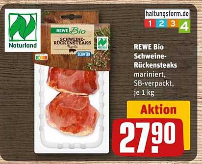 REWE Bio Schweine-Rückensteaks, mariniert, SB-verpackt, je 1 kg