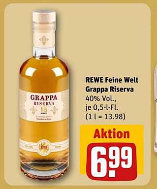REWE Feine Welt Grappa Riserva 0,5 l Flasche