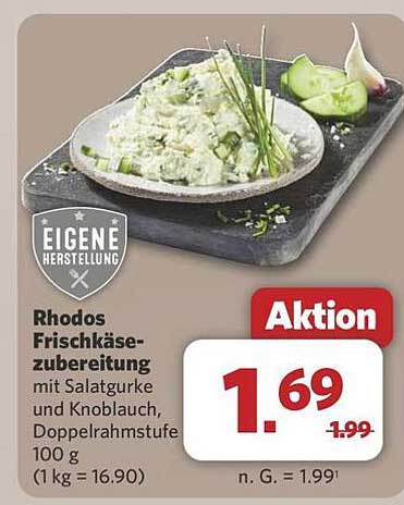 Rhodos Frischkäsezubereitung mit Salatgurke und Knoblauch, Doppelrahmstufe 100 g