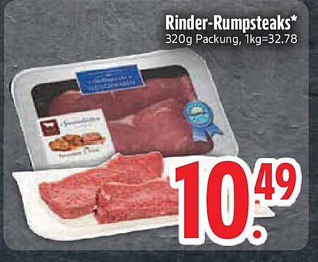 Rinder-Rumpsteaks* 320g Packung, 1kg=32,78