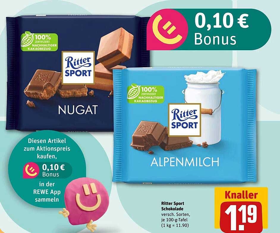 Ritter Sport Schokolade – Nugat und Alpenmilch zum Knallerpreis!