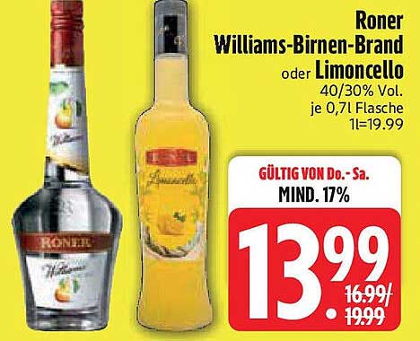 Roner Williams-Birnen-Brand oder Limoncello 0,7L
