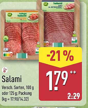 Salami - Verschiedene Sorten, 100 g oder 125 g Packung