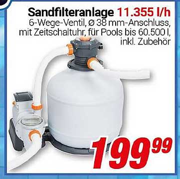 Sandfilteranlage 11.355 l/h mit 6-Wege-Ventil, Ø 38 mm-Anschluss