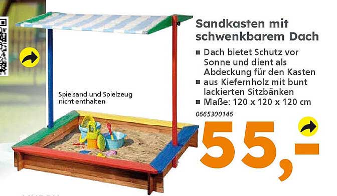 Sandkasten mit schwenkbarem Dach