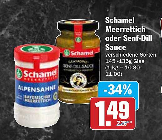 Schamel Meerrettich oder Senf-Dill Sauce – verschiedene Sorten 145-135g Glas