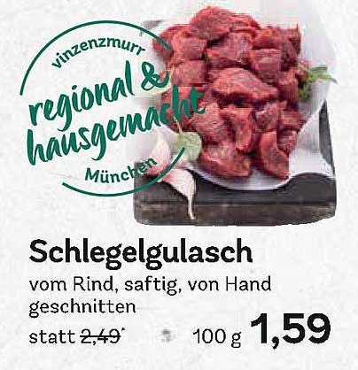 Schlegelgulasch vom Rind, saftig, von Hand geschnitten
