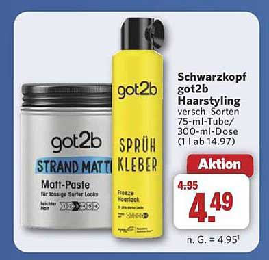 Schwarzkopf got2b Haarstyling versch. Sorten 75-ml-Tube/300-ml-Dose