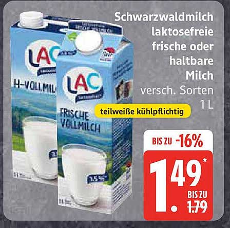 Schwarzwaldmilch laktosefreie frische oder haltbare Milch 1L