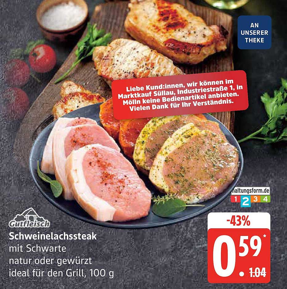 Schweinelachsteak mit Schwarte – ideal für den Grill, 100 g