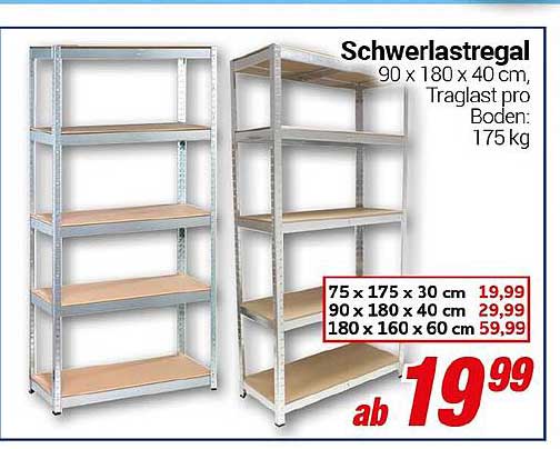 Schwerlastregal 90 x 180 x 40 cm, Traglast pro Boden: 175 kg