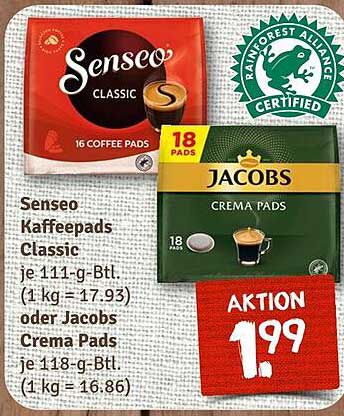 Senseo Kaffee-Pads Classic oder Jacobs Crema Pads