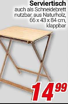Serviertisch auch als Schneidebrett nutzbar, aus Naturholz, 66 x 43 x 84 cm, klappbar