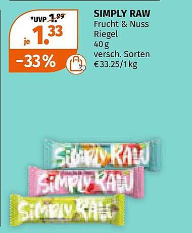 SIMPLY RAW Frucht & Nuss Riegel 40g, versch. Sorten