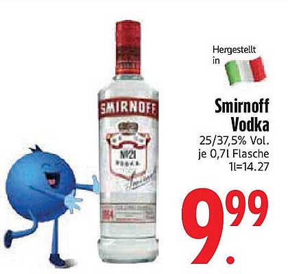 Smirnoff Vodka 0,7 L für nur 9,99 €
