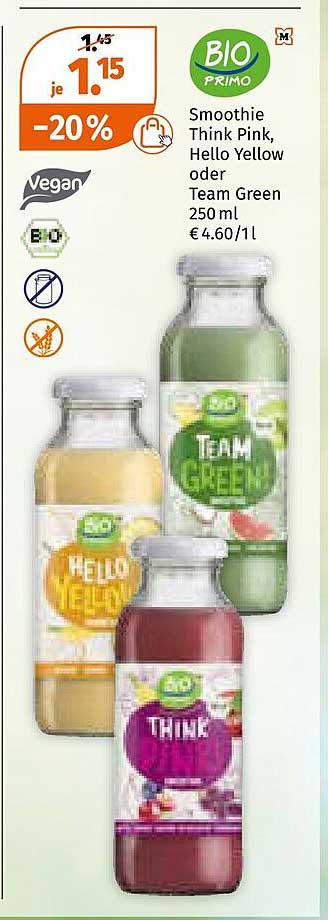 Smoothie Think Pink, Hello Yellow oder Team Green 250 ml