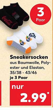 Sneakersocken aus Baumwolle, Polyester und Elastan, je 3 Paar