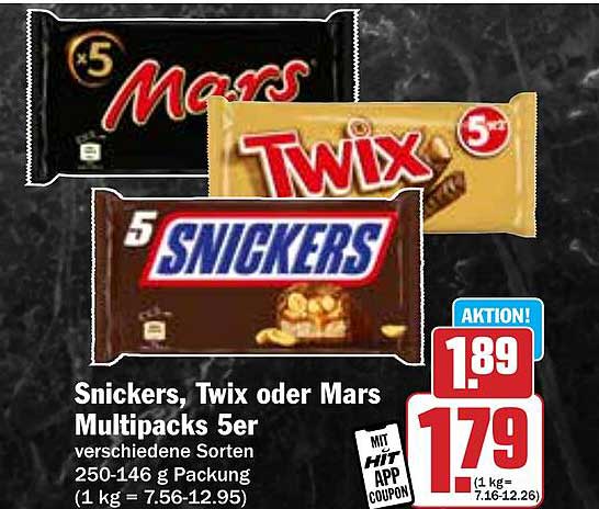 Snickers, Twix oder Mars Multipacks 5er