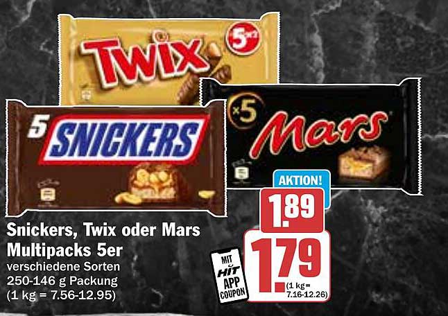 Snickers, Twix oder Mars Multipacks 5er