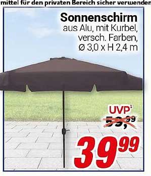 Sonnenschirm aus Alu, mit Kurbel, verschiedene Farben, Ø 3,0 x H 2,4 m