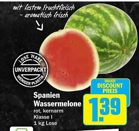 Spanien Wassermelone rot, kernarm Klasse I 1 kg Lose