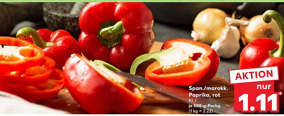 Spanische Paprika, rot, Klasse I, je 500-g-Packung (1 kg = 2,22 €)