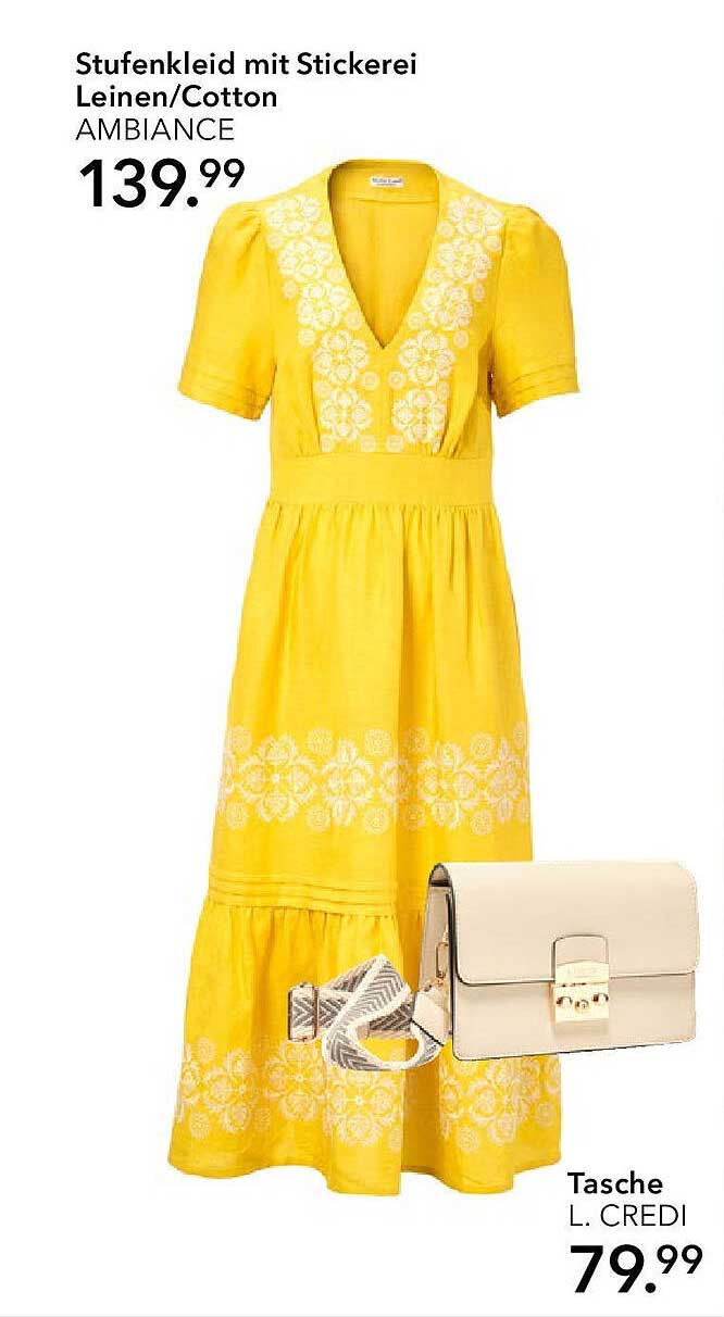 Stufen Kleid mit Stickerei Leinen/Cotton