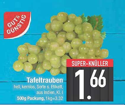 Tafeltrauben hell, kernlos - 500g Packung