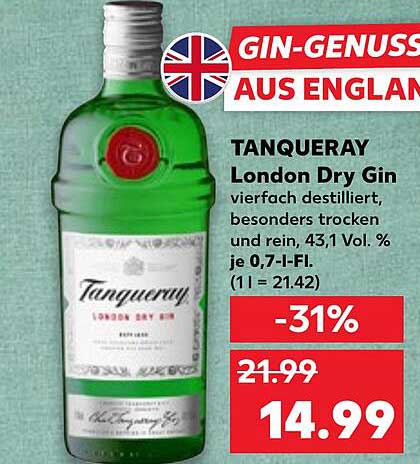 TANQUERAY London Dry Gin - 43,1% Vol. - 0,7L