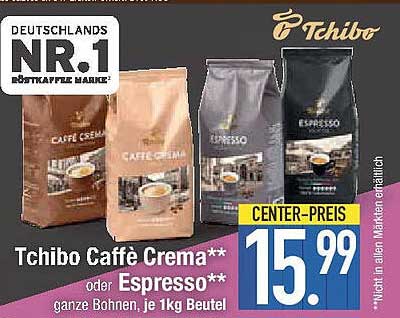 Tchibo Caffè Crema oder Espresso - ganze Bohnen, je 1kg Beutel