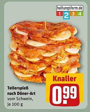 Tellervielfalt: Tellerspieß nach Döner-Art vom Schwein, je 100 g