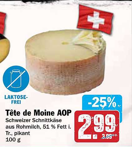 Tête de Moine AOP - Schweizer Schnittkäse, laktosefrei, 100 g